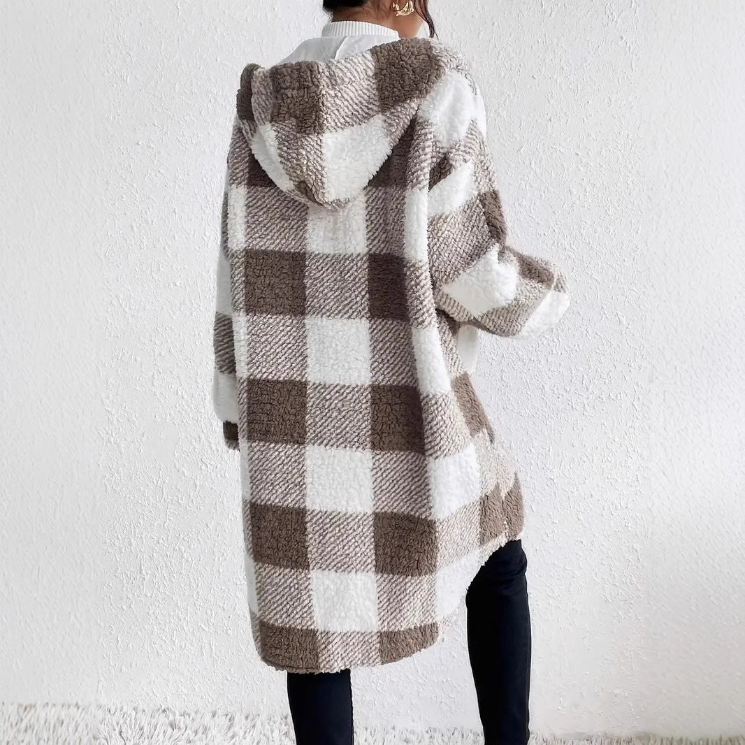 Damen Plüschige Karojacke im Oversized-Stil mit Knopfleiste R&B
