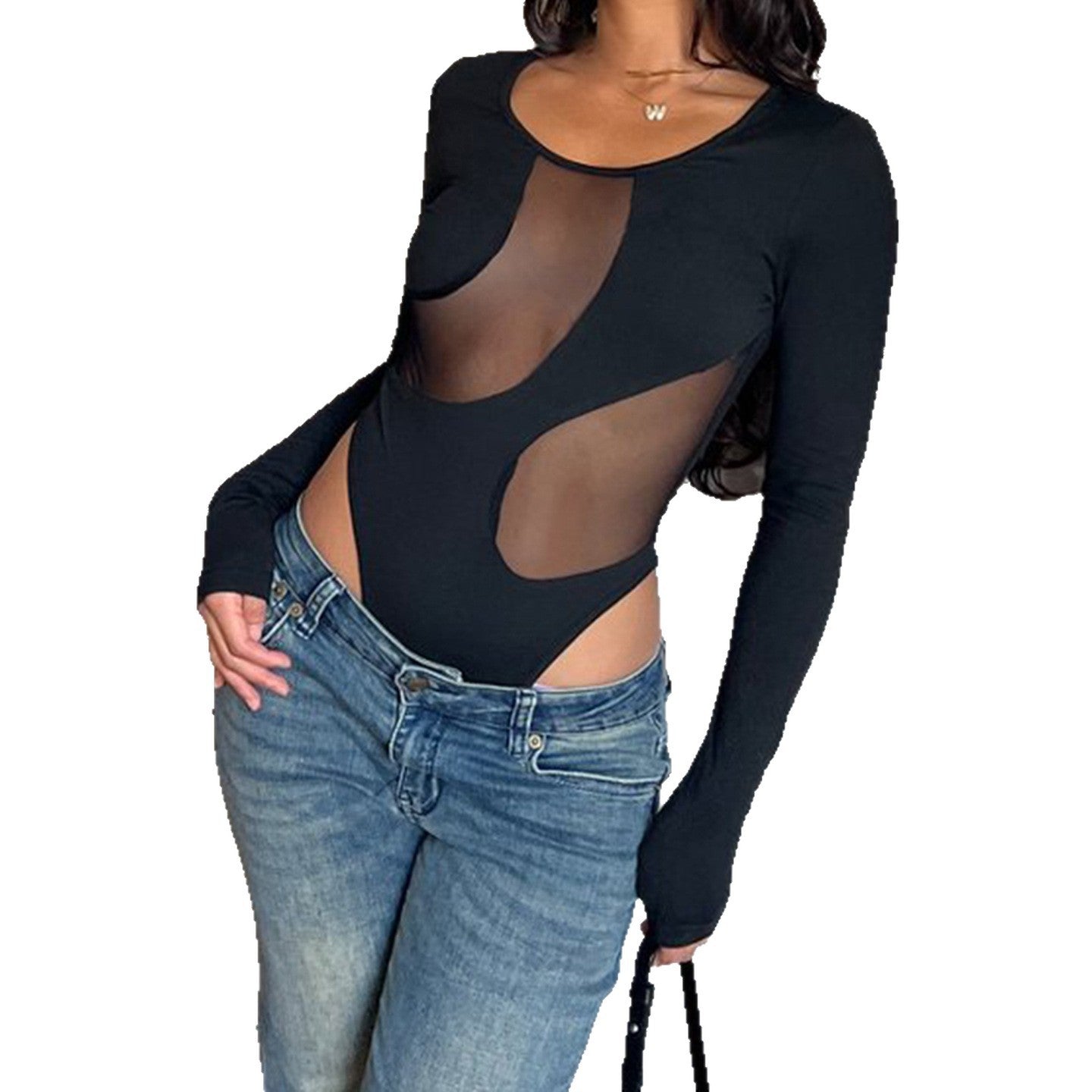 Damen Body mit innovativem Design und raffinierten Netz-Elementen R&B