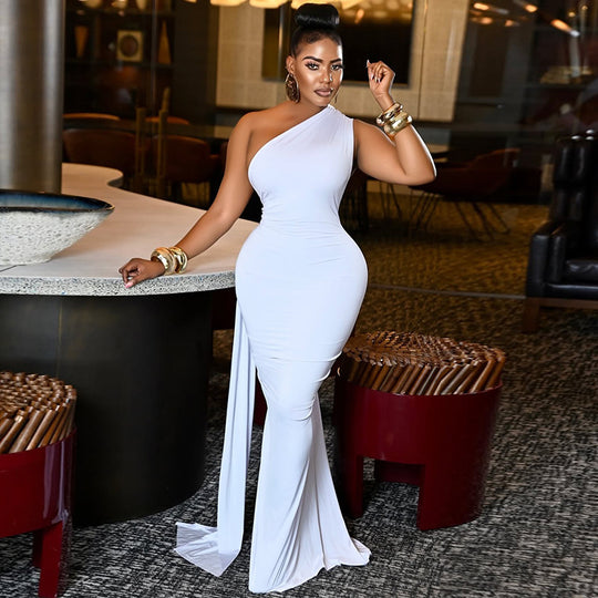 Damen Elegantes One-Shoulder Maxikleid R&B