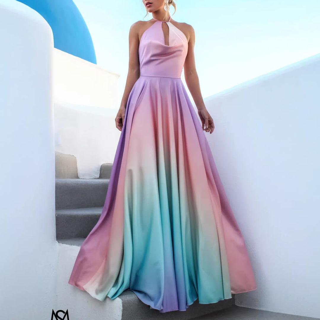 Damen Elegantes Maxikleid mit schickem Halterneck und geschmeidiger Satinoptik R&B