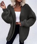 Damen lässiger Grobstrick-Cardigan mit tiefen Taschen und voluminösen Ärmeln R&B