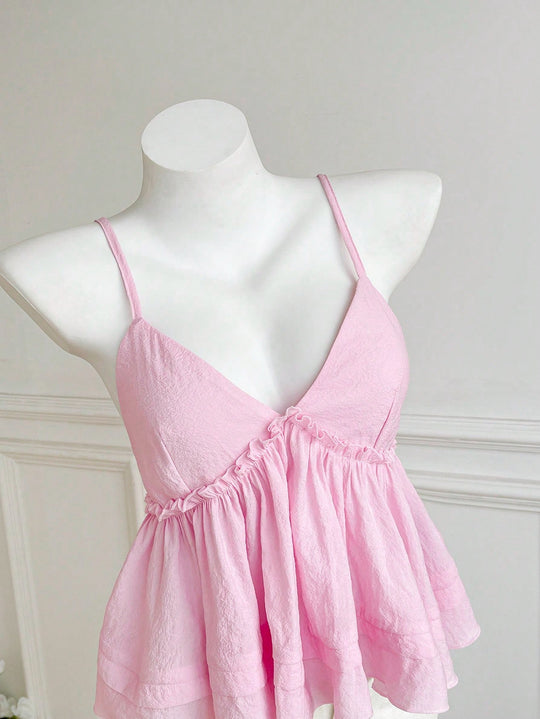 Damen asymmetrisches Top mit Rüschen und tiefem V-Ausschnitt R&B