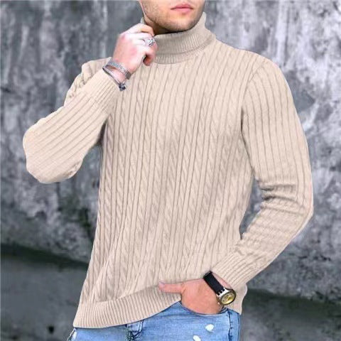 Herren Strickpullover mit modernem Rippmuster und hohem Kragen R&B