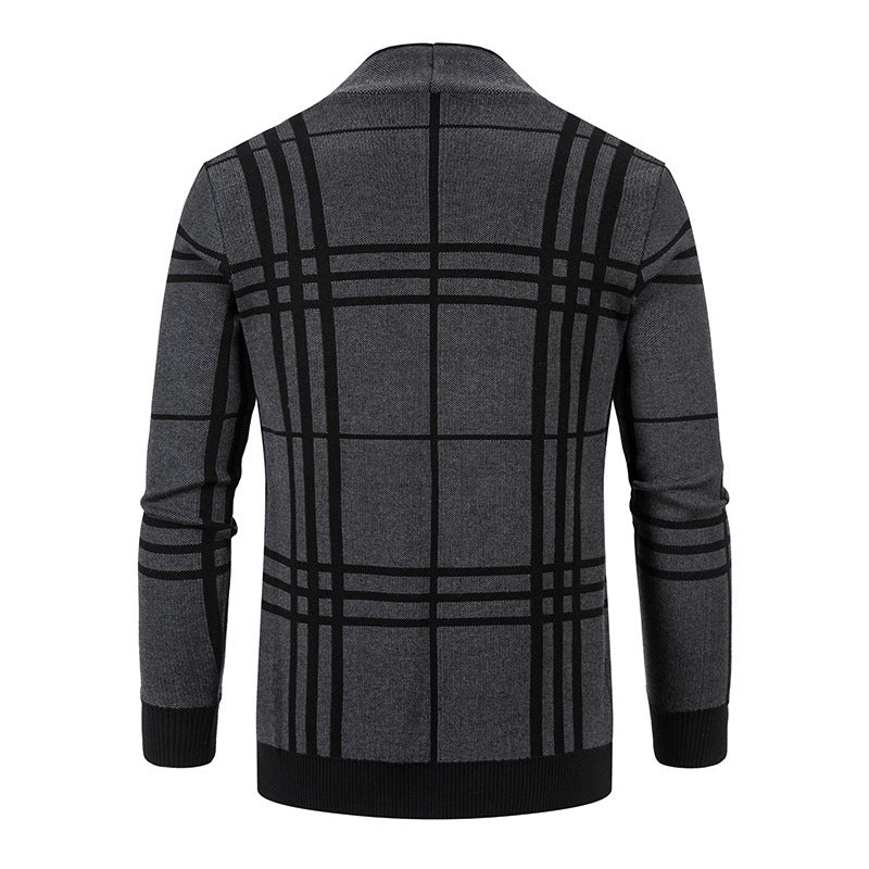 Herren Strickjacke mit modernem Karomuster und praktischem Reißverschluss R&B