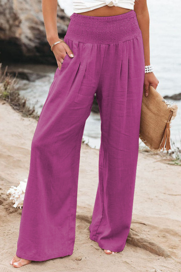 Damen Weite Leinenhose mit elastischem Bund und plissierten Details R&B