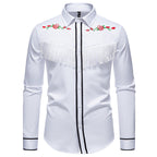 Herren elegante Westernbluse mit Fransen und bestickten Motiven