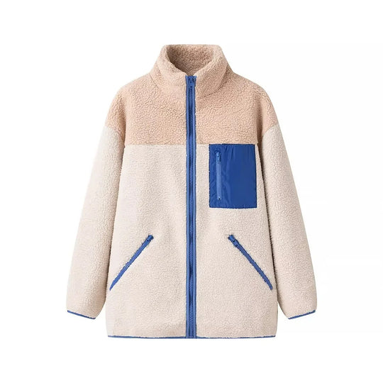 Damen oversize Fleecejacke mit hohem Kragen und praktischen Taschen R&B