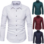 Herren nan gemustertes tailliertes Langarmhemd mit Kentkragen und Stretch R&B