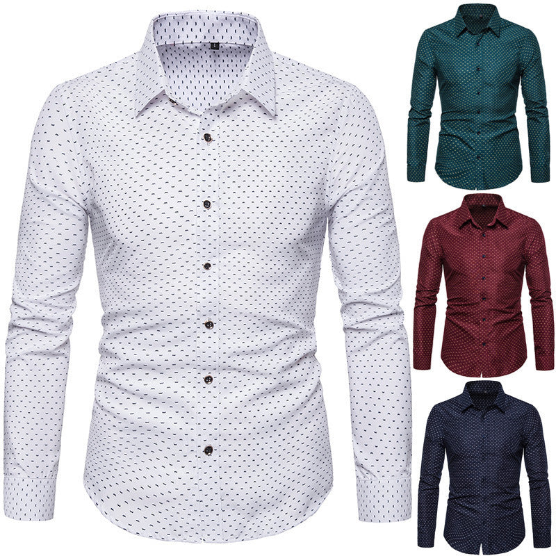 Herren nan gemustertes tailliertes Langarmhemd mit Kentkragen und Stretch R&B