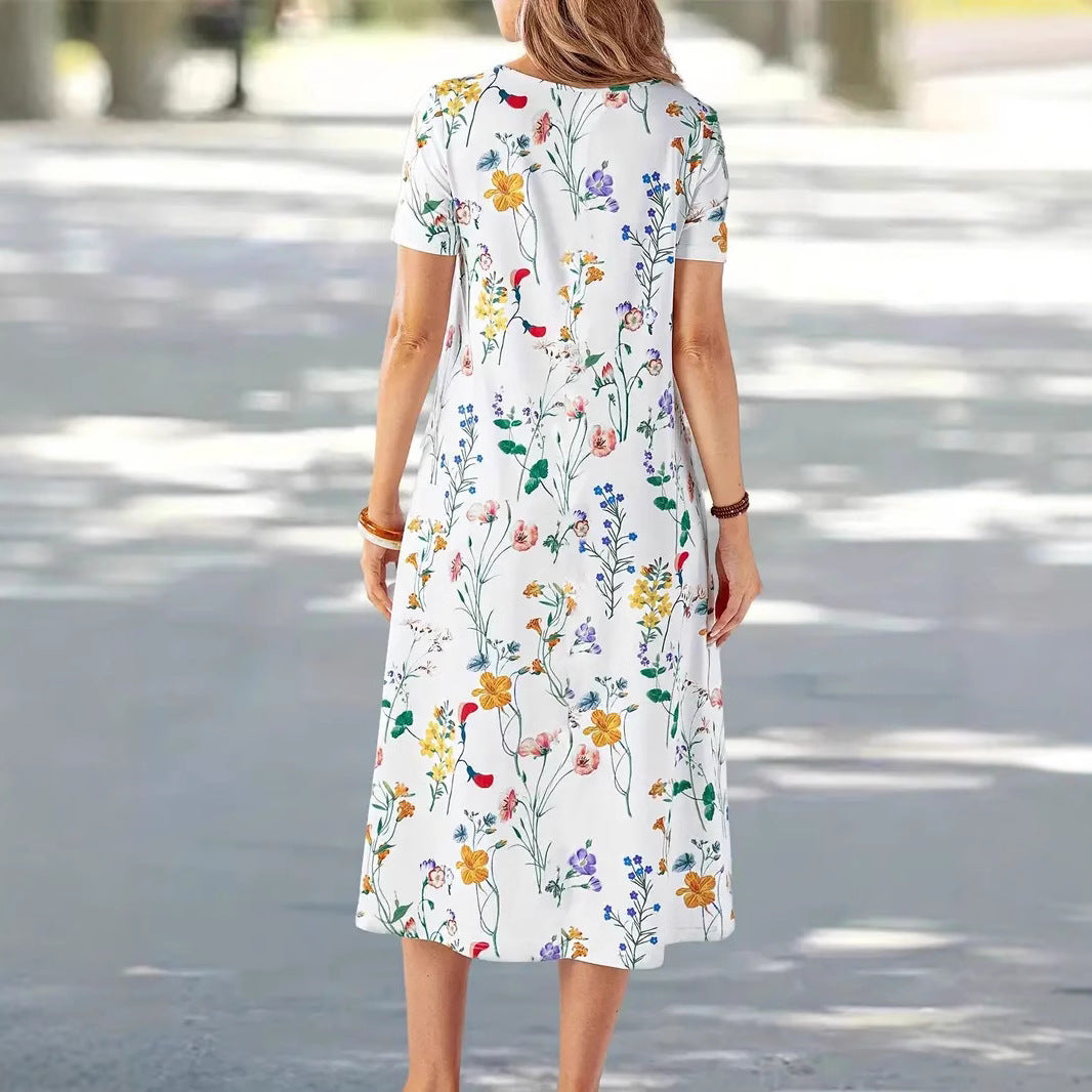 Damen Kurzes Sommerkleid mit blumigem Muster und praktischen Taschen R&B
