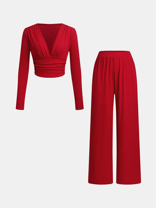 Damen lässiges und figurnahes Oberteil mit hochtaillierter Hose R&B