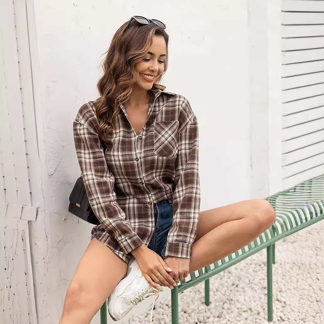 Damen Karierte Freizeitbluse R&B