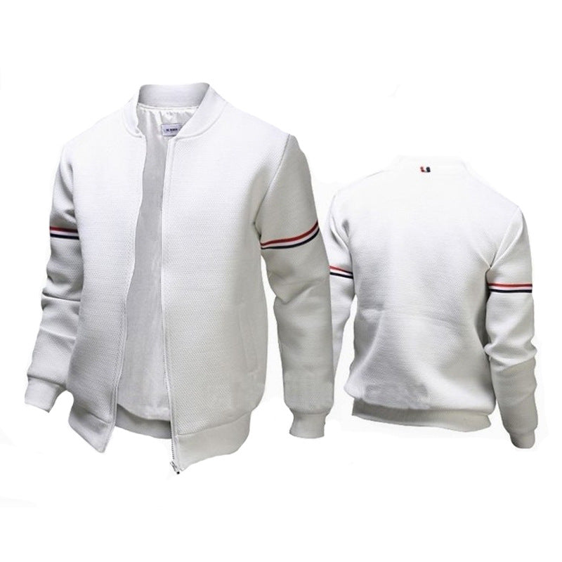 Herren sportliche Zip-Jacke mit strukturierter Oberfläche und Kontraststreifen R&B