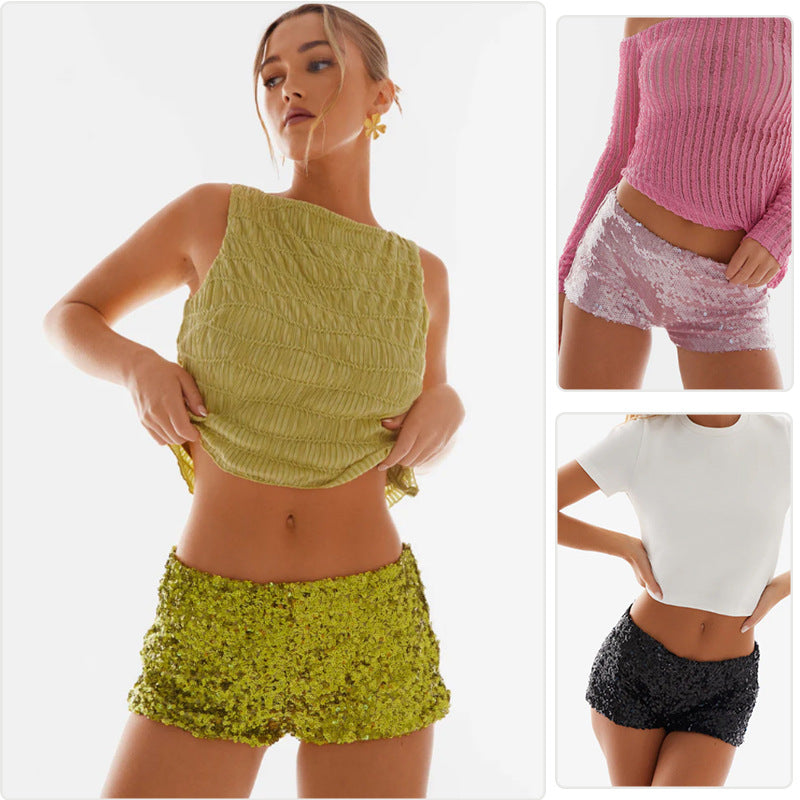 Damen Glitzernde Shorts mit angesagtem Schnitt und elastischem Bund R&B