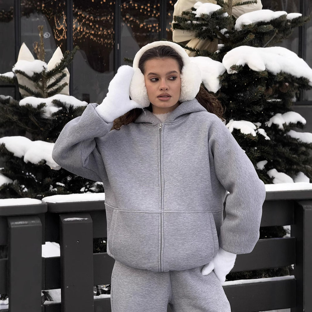 Damen lässige Fleece-Jacke mit hohem Kragen und großzügigen Taschen R&B