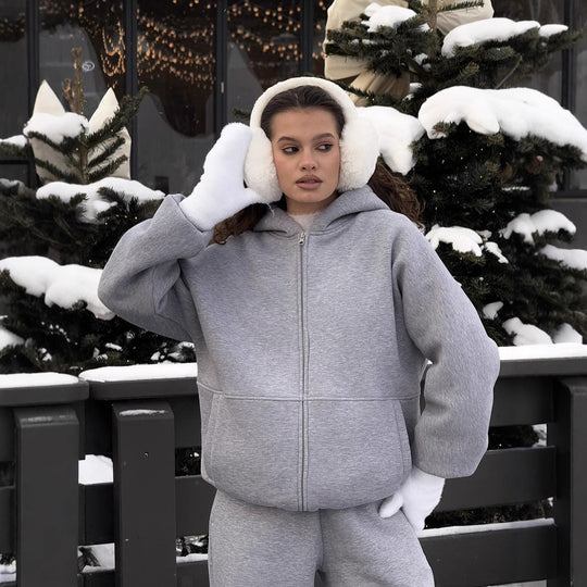 Damen lässige Fleece-Jacke mit hohem Kragen und großzügigen Taschen R&B