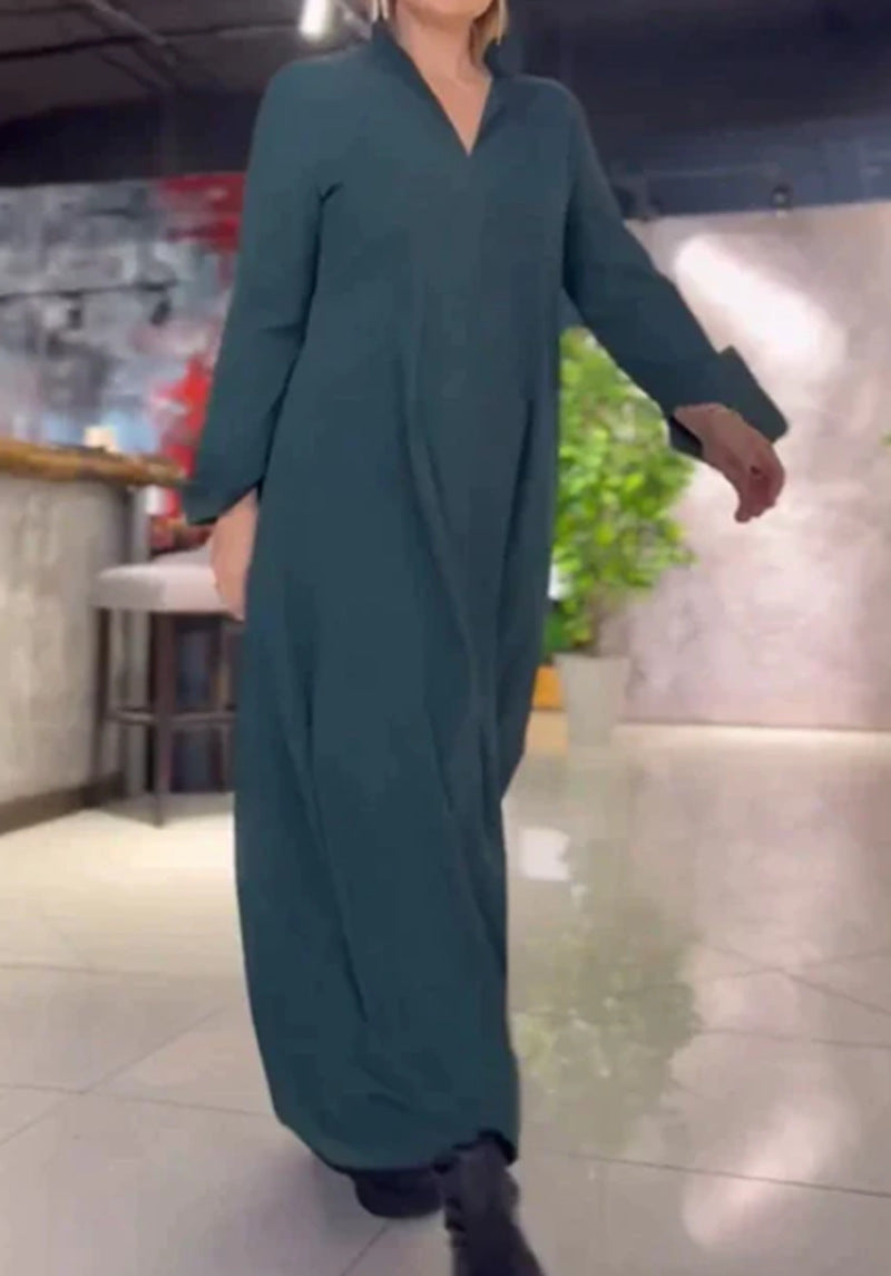 Damen Maxikleid mit praktischen Seitentaschen und modernem Hemdblusenkragen
