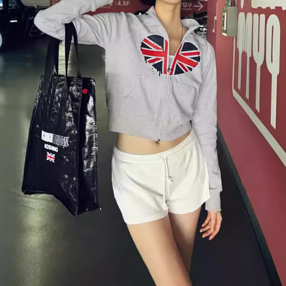 Damen Kapuzenjacke mit kreativem Design und modischem Union Jack-Print R&B