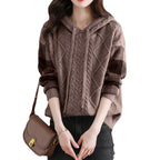Damen Strickpullover mit Kapuze und modischem Karomuster R&B