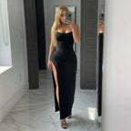 Damen Elegantes Maxikleid mit feinen Trägern und seitlichem Schlitz R&B
