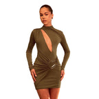 Damen Figurbetontes Minikleid mit tiefem V-Ausschnitt und eleganter Raffung R&B