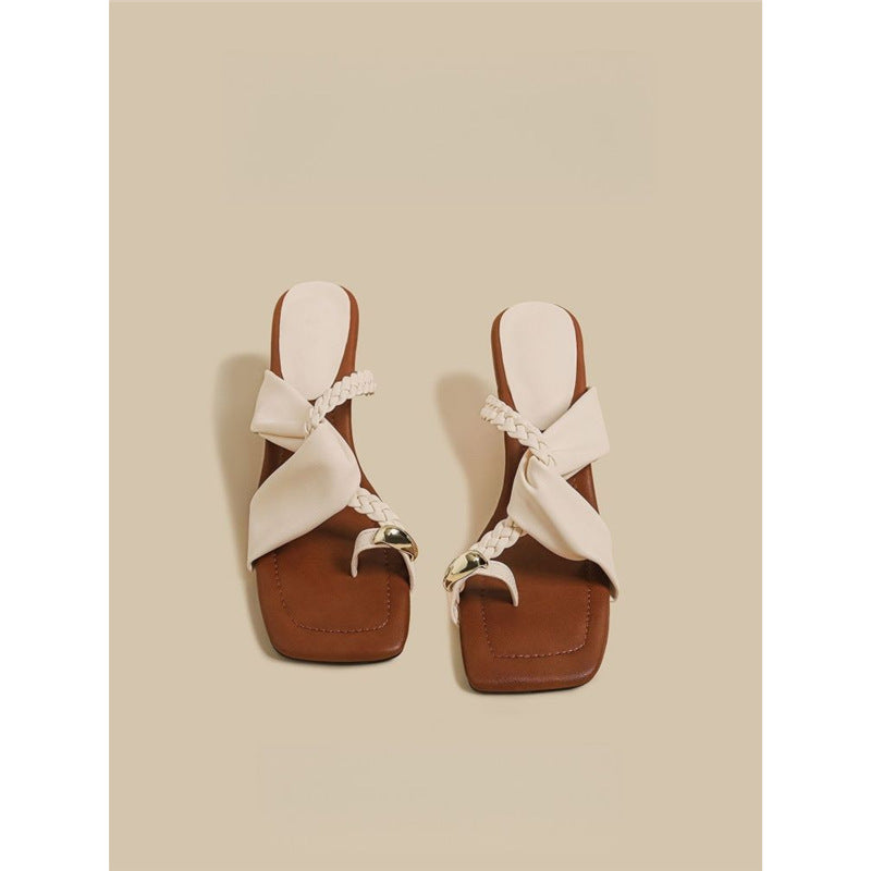 Damen trendige Schluppen-Sandalen mit blockiertem Absatz R&B