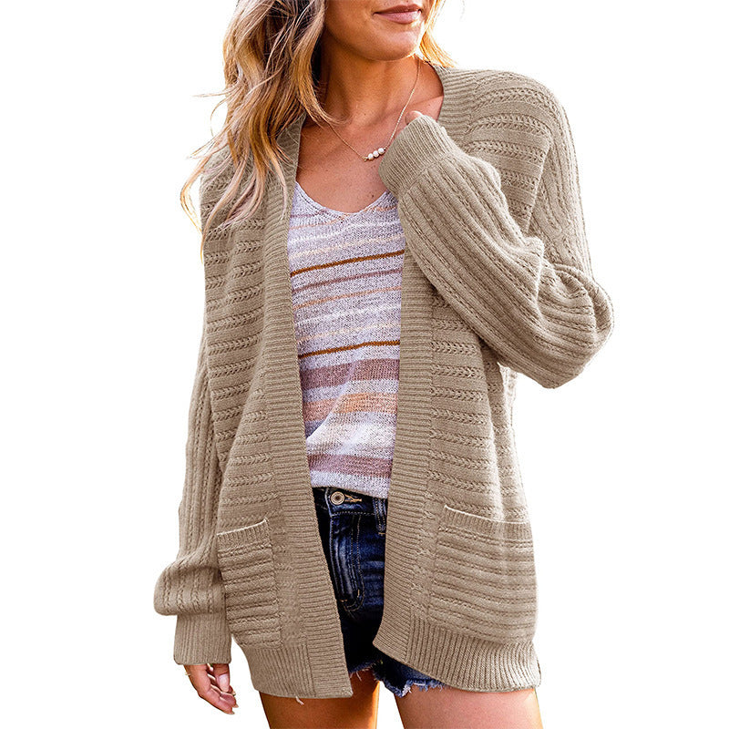 Damen Strickjacke mit tiefem V-Ausschnitt und strukturiertem Design R&B