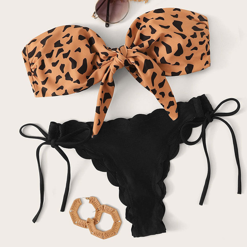 Damen Bandeau-Bikini-Set mit gepolstertem Oberteil und verstellbarem Höschen R&B