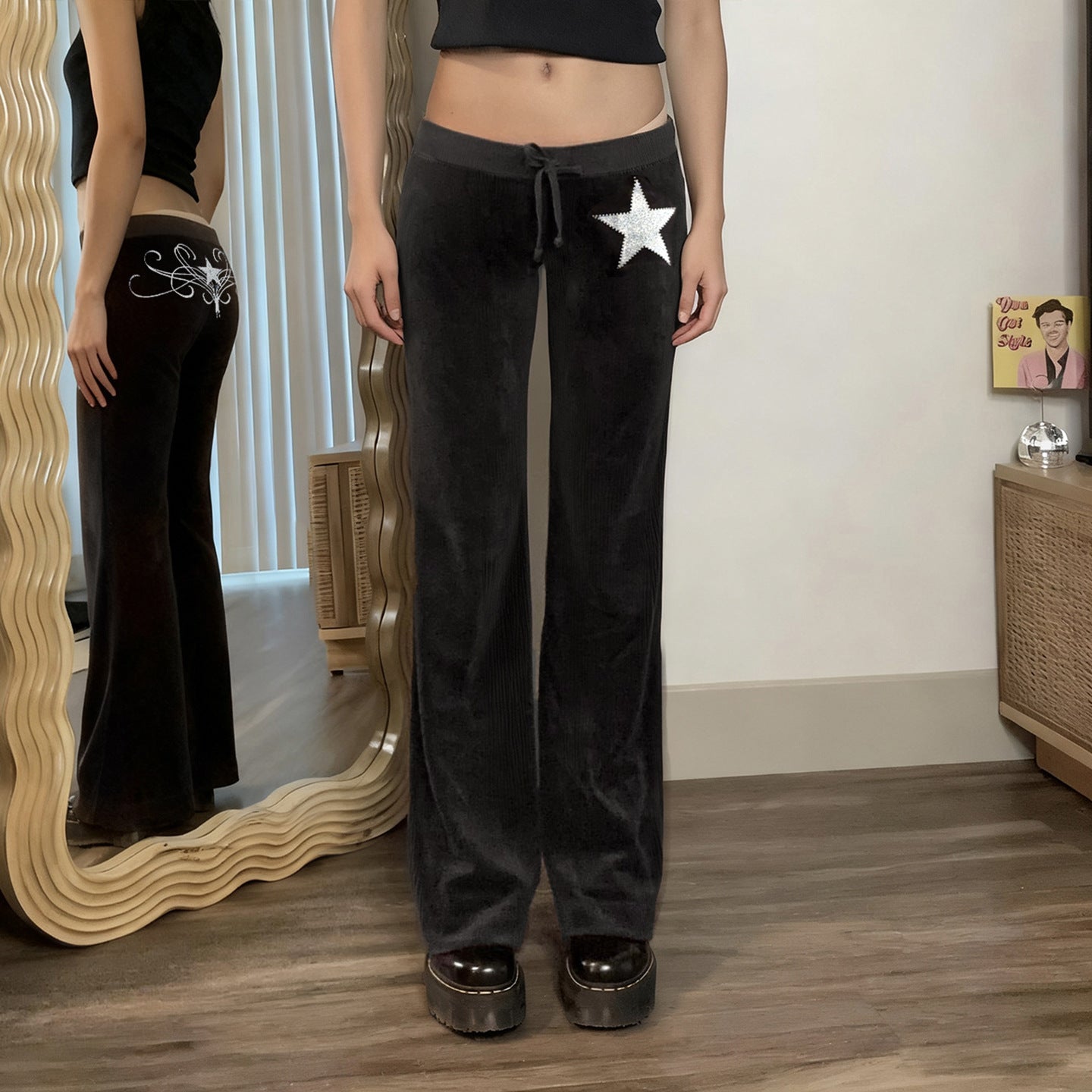 Damen elegante Schlaghose mit Glitzerstern-Detail R&B