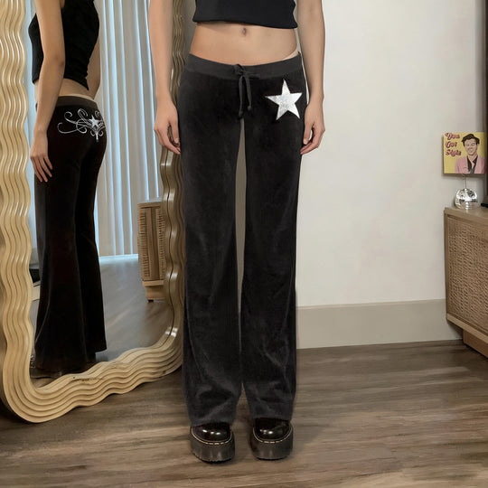 Damen elegante Schlaghose mit Glitzerstern-Detail R&B