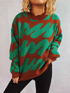 Damen lässiger Pullover mit modernem Farbblockdesign und voluminösen Ärmeln R&B