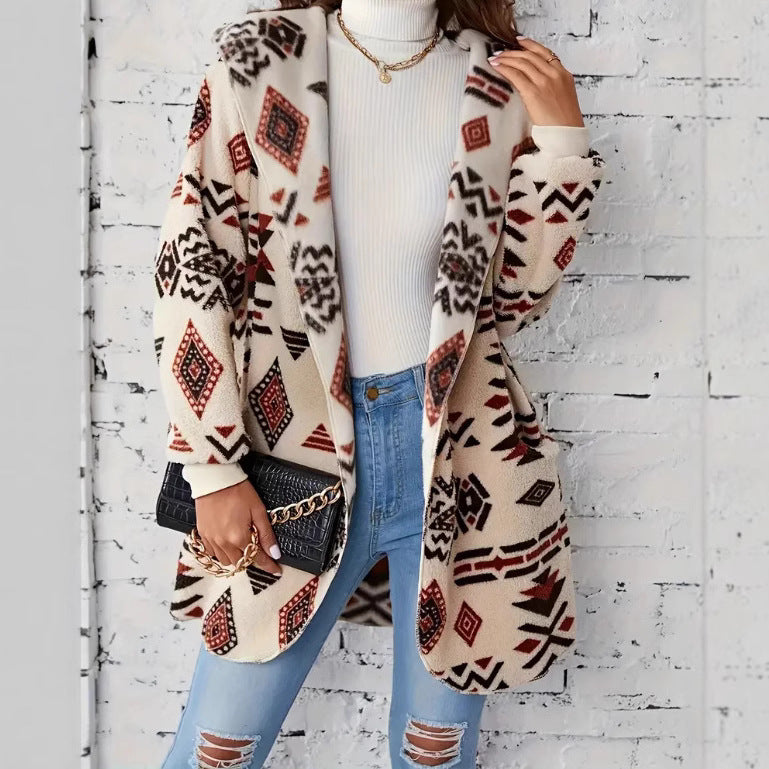 Damen Plüschjacke mit Ethno-Muster R&B