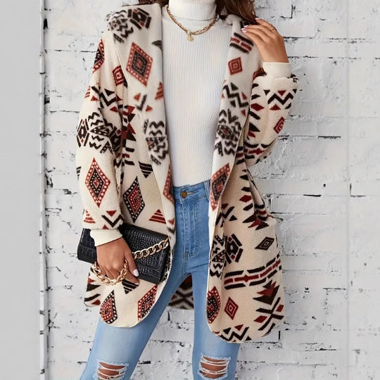Damen Plüschjacke mit Ethno-Muster R&B