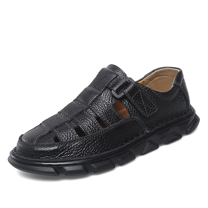 Herren offene Leder-Sandalen mit praktischem Klettverschluss und rutschfester Sohle R&B