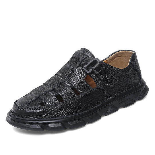 Herren offene Leder-Sandalen mit praktischem Klettverschluss und rutschfester Sohle R&B