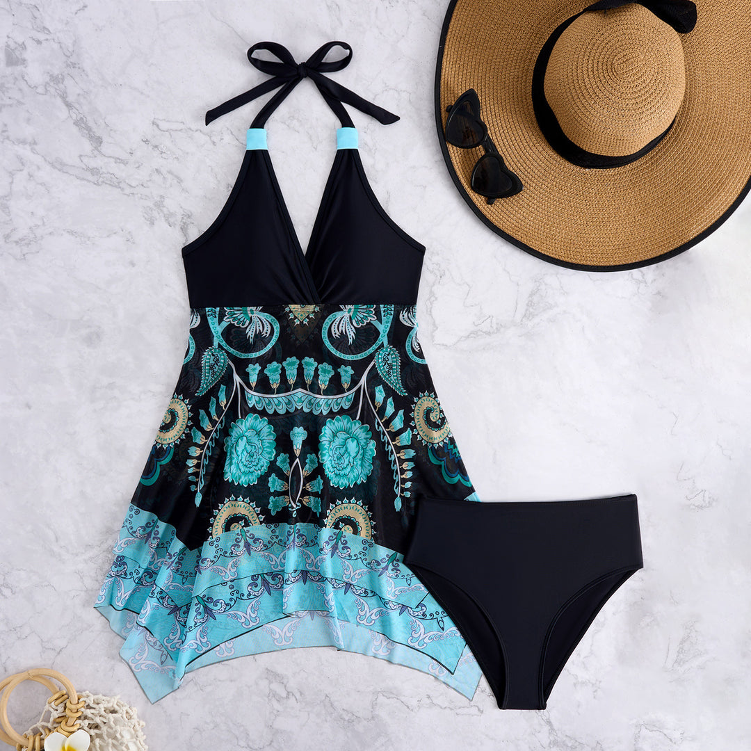 Damen Schwimmanzug mit verspieltem Wickeldesign und elegantem floralen Druck R&B