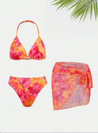 Damen Bikiniset mit floralem Design und leichtem Strandtuch