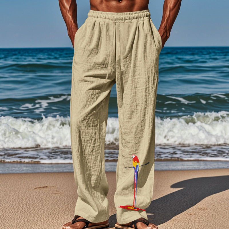 Herren lässige Strandhose mit elastischem Bund und buntem Stickdesign R&B