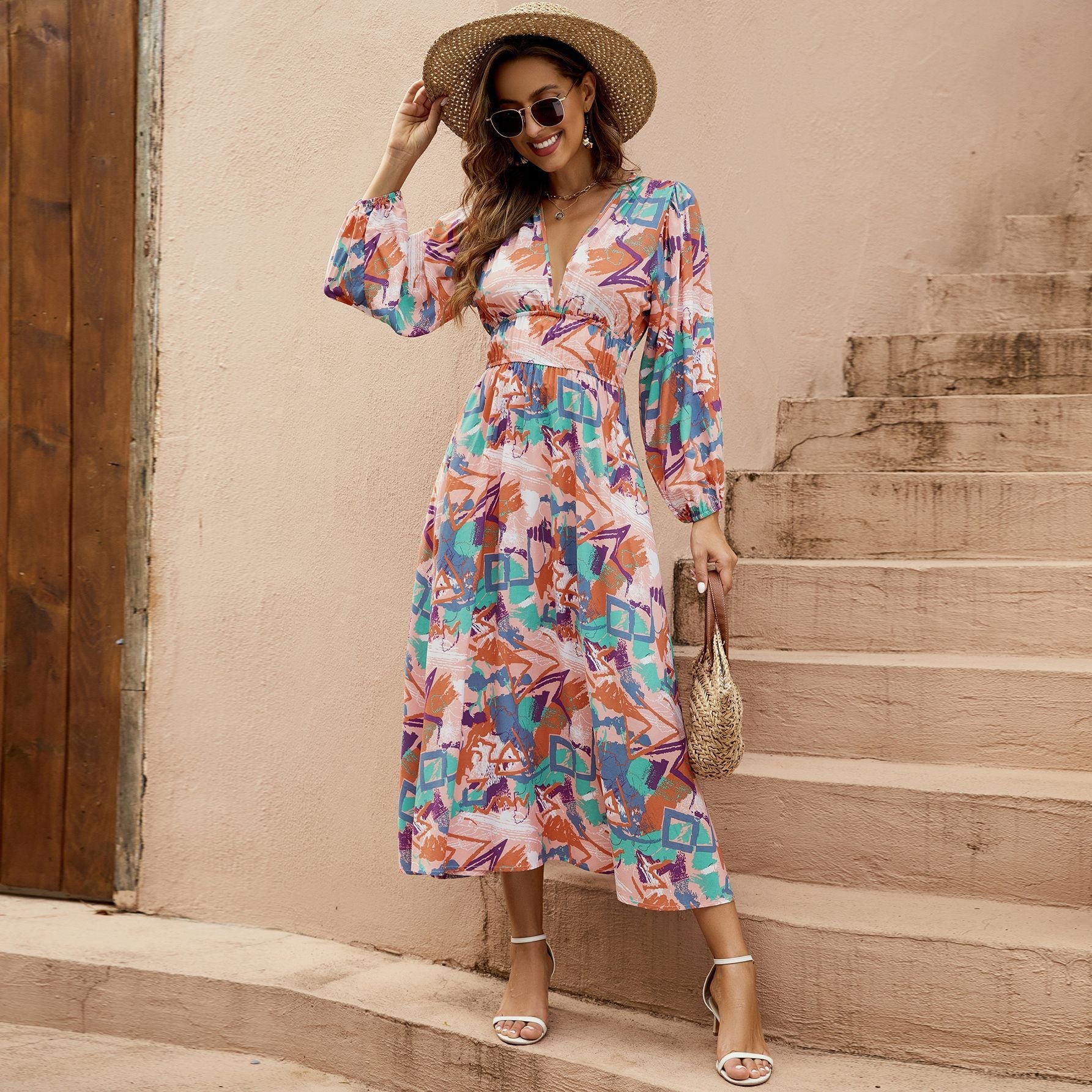 Damen Midikleid mit verspieltem Muster R&B