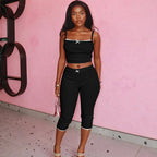 Damen Sportliches Crop-Top und Capri-Hose Set R&B