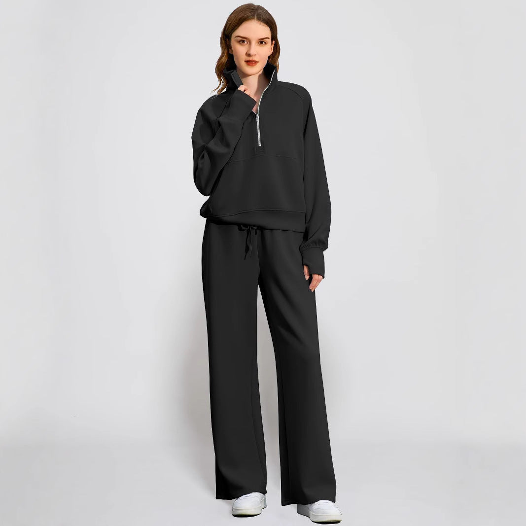 Damen Sportives Set mit Stehkragen und weitem Beinschnitt R&B