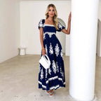 Damen Maxikleid mit elegantem quadratischen Ausschnitt und verspielten Puffärmeln R&B