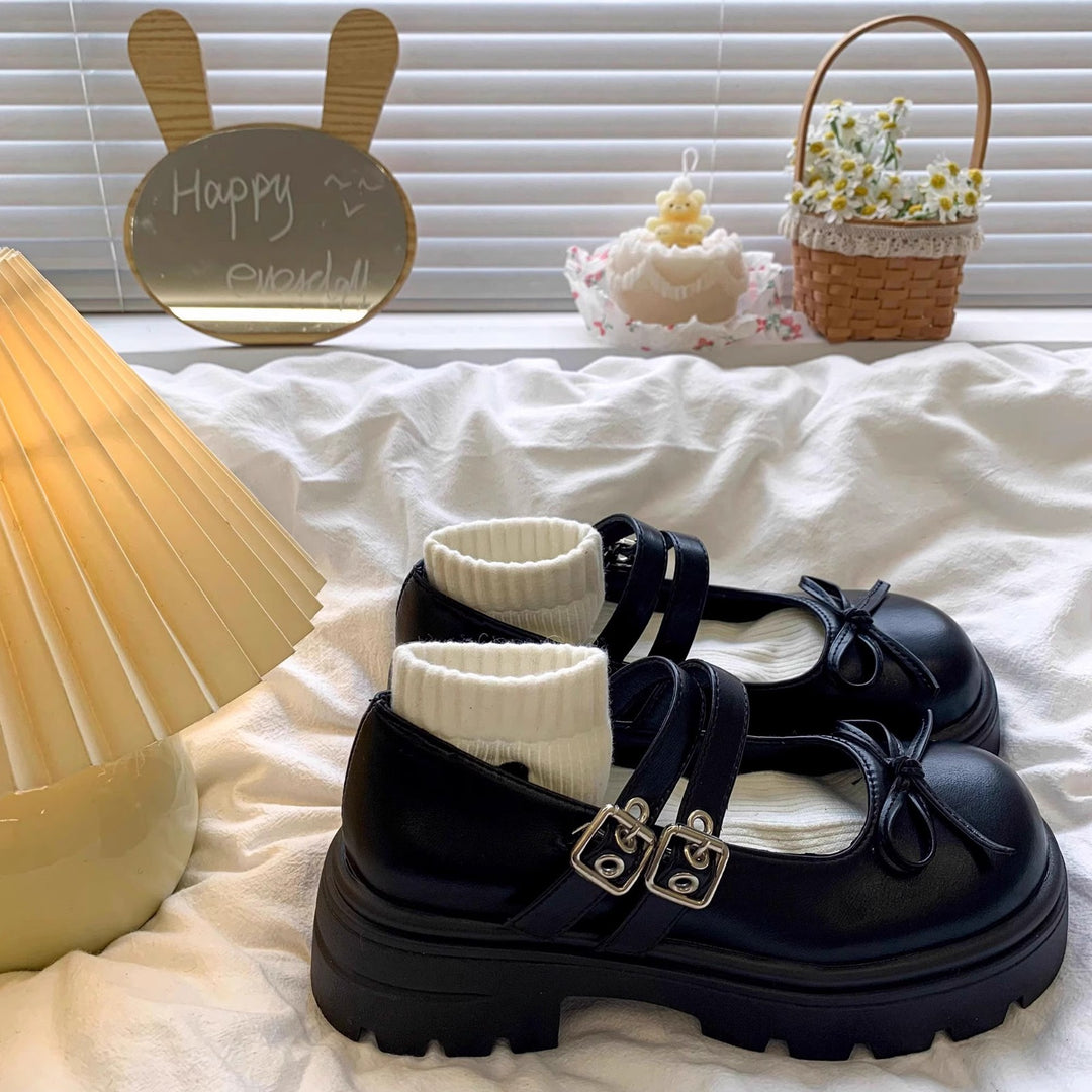 Damen Modische Plateau-Schuhe mit Riemen und verspieltem Schleifen-Detail R&B