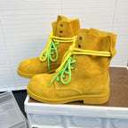 Damen modische Wildleder-Boots mit neonfarbenen Schnürsenkeln und robustem Profil R&B
