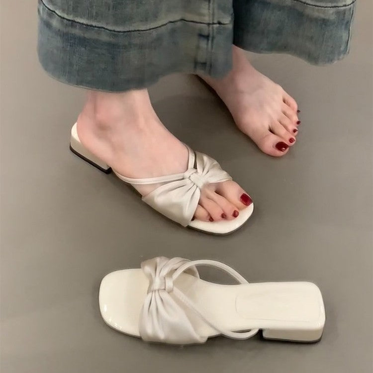 Damen elegante Riemchen-Pantoletten mit modischem Knoten-Design R&B