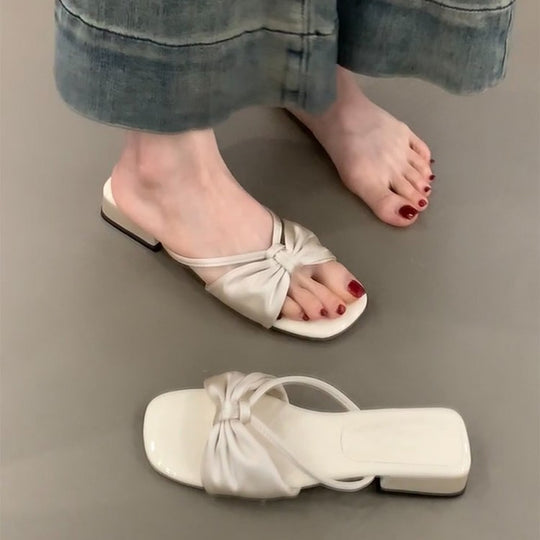 Damen elegante Riemchen-Pantoletten mit modischem Knoten-Design R&B