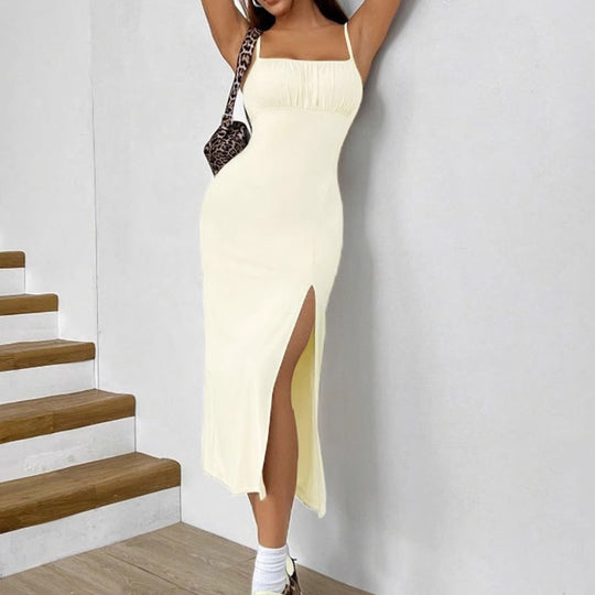 Damen Elegantes Maxikleid mit verstellbaren Trägern und hohem Schlitz R&B