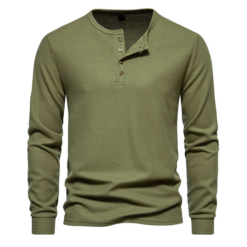 Herren Langarm-Henley-Shirt mit strukturiertem Oberflächenmuster und praktischen Knopfdetails R&B