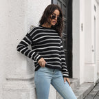 Damen Lässiger Strickpullover mit modernem Streifenmuster und komfortablem Schnitt R&B