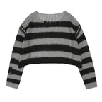Damen lässiger Cropped Strickpullover mit Streifenmuster R&B